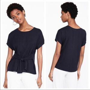 EXPRESS | Tie Waist Ribbed Short Sleeve Top Crewneck Navy Blue Women’s M NEW